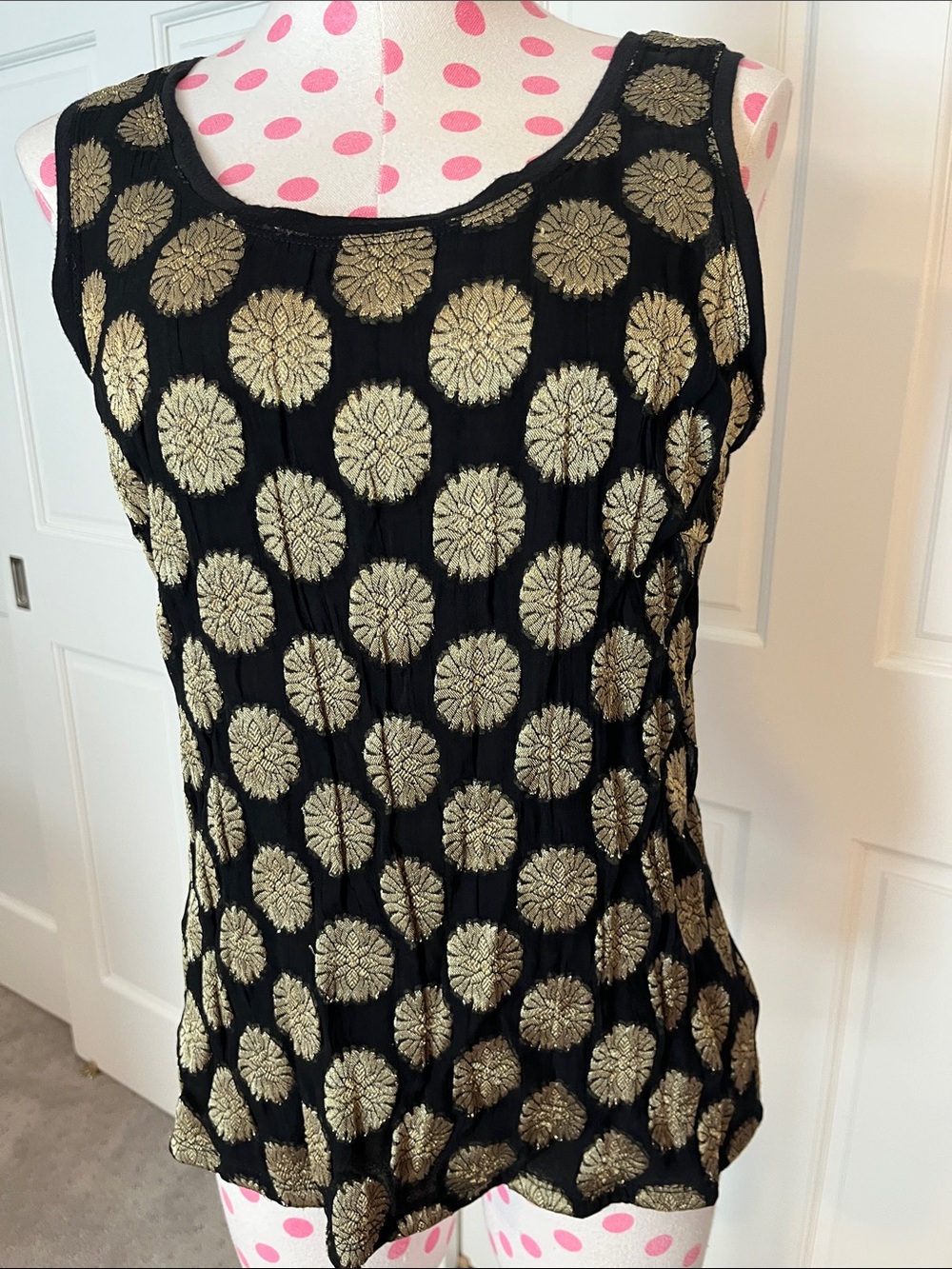 The Limited Black Tank Top with Gold Medallion Print